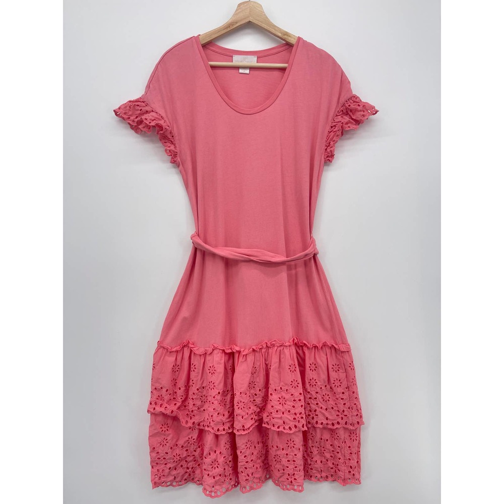 Rachel Parcell Dress Womens S Pink Eyelet Lace Tiered A-Line Belted Summer
